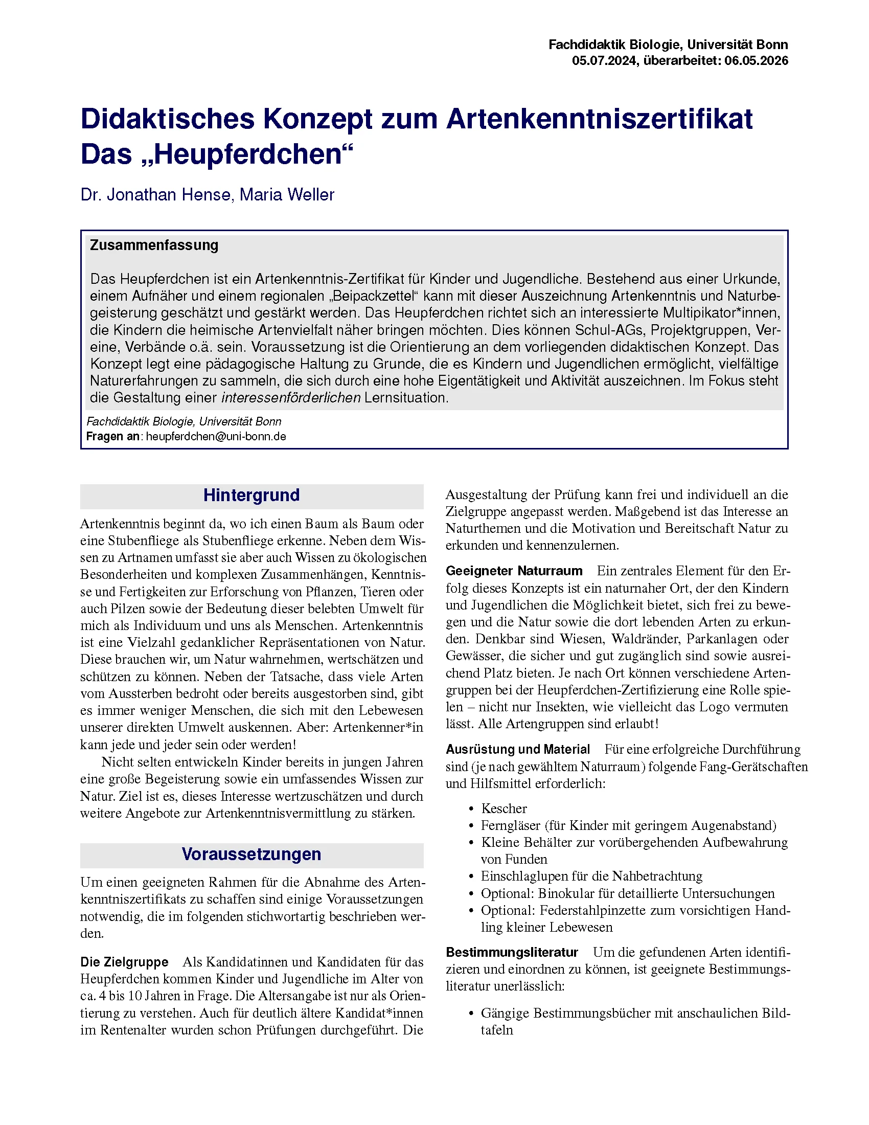 Heupferdchen Konzept